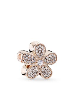 Daisy pave 14k Rose Gold-plated charm with clear cubic zirconia