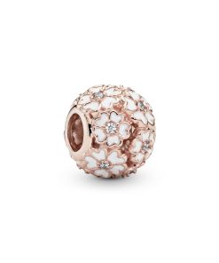 Primrose 14k Rose Gold-plated charm with clear cubic zirconia and white enamel