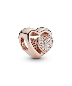 Rose heart charm with clear cubic zirconia