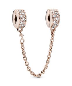 Rose safety chain with clear cubic zirconia and silicone grip