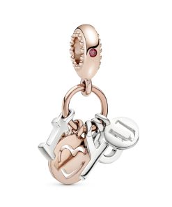 I love you 14k Rose Gold-plated and silver dangle with red cubic zirconia