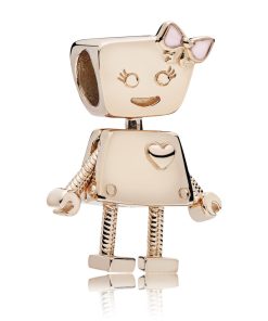 Robot girl 14k Rose Gold-plated charm with pink enamel