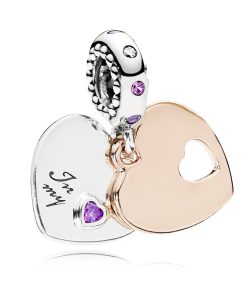 In my heart 14k Rose Gold-plated and silver dangle with fancy purple cubic zirconia. rose pink crystal. lilac crystal and clear cubic zirconia