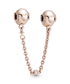 Hearts 14k Rose Gold-plated safety chain clip with clear cubic zirconia and silicone grip