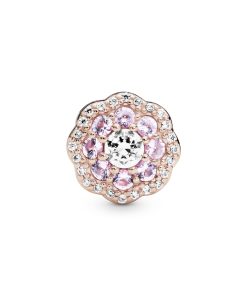 Flower 14k Rose Gold-plated charm with pink mist crystal and clear cubic zirconia