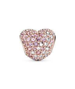 Heart and ladybird 14k Rose Gold-plated charm with orchid pink crystal. rose pink crystal. clear cubic zirconia and pink enamel