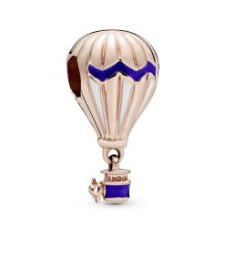 Air balloon 14k Rose Gold-plated charm with blue and white enamel