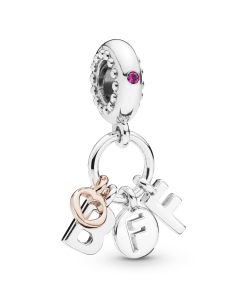 BFF 14k Rose Gold-plated and silver dangle with cerise crystal