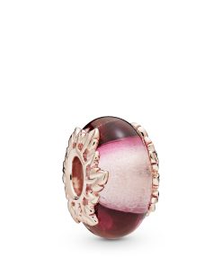 Leaves 14k Rose Gold-plated charm with pink Murano glass