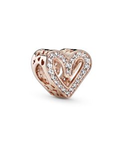 Heart 14k Rose Gold-plated charm with clear cubic zirconia