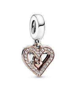 Heart 14k Rose Gold-plated and sterling silver dangle with clear cubic zirconia
