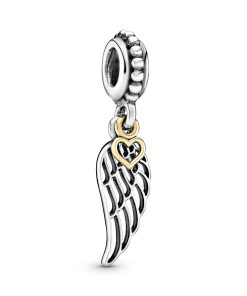 Angel wing silver dangle with 14k heart