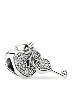 Pavé Padlock Heart & Key Charm