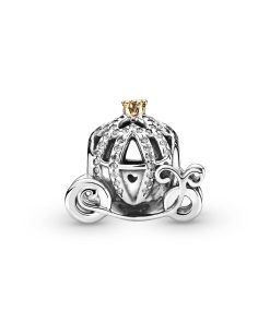 Cinderella pumpkin coach silver charm with 14k and cubic zirconia