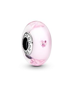 Abstract silver charm with pink Murano glass and pink cubic zirconia
