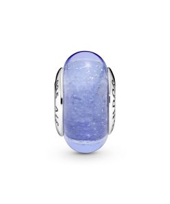 Cinderella silver charm with iridescent and fluorescent blue Murano glass