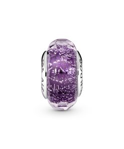 Abstract silver charm with faceted iridescent dark purple Murano glass
