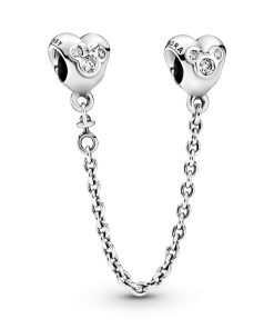 Mickey & Minnie silver safety chain with cubic zirconia