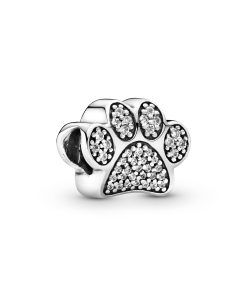 Paw silver charm with cubic zirconia