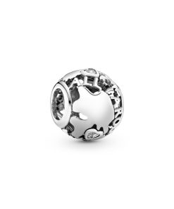 All around the world openwork silver charm with cubic zirconia