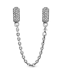 Silver safety chain with clear cubic zirconia