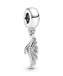 Phoenix feather silver dangle with clear cubic zirconia
