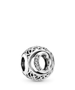 Letter C silver charm with clear cubic zirconia