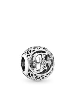 Letter F silver charm with clear cubic zirconia