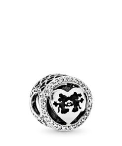 Mickey & Minnie silver charm with clear cubic zirconia and black enamel