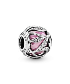 Abstract silver charm with faceted pink cubic zirconia and clear cubic zirconia