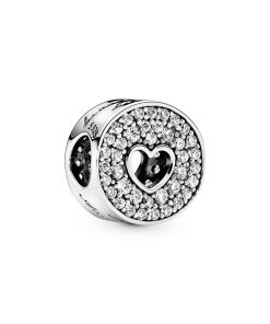Happy Anniversary silver charm with clear cubic zirconia