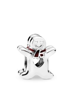 Gingerbread man silver charm with red enamel