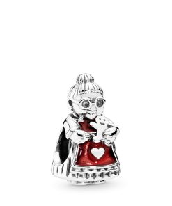 Mrs. Santa silver charm with red enamel