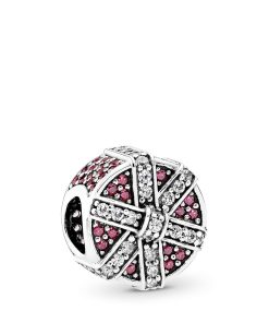 Gift silver charm with red and clear cubic zirconia