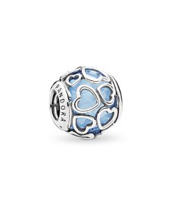 Heart silver charm with faceted sky blue crystal