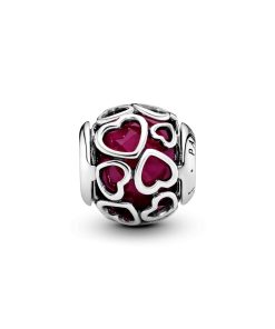 Heart silver charm with faceted cerise crystal