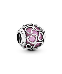 Heart silver charm with faceted pink cubic zirconia