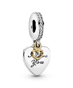 Heart silver dangle with 14k and clear cubic zirconia