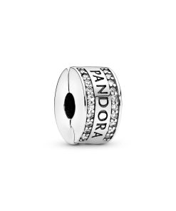 logo silver clip with clear cubic zirconia and silicone