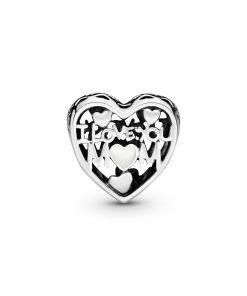 I love you mum silver heart charm with silver enamel