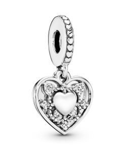 Heart silver dangle with clear cubic zirconia