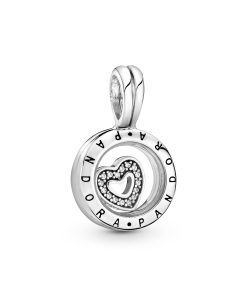 floating locket silver dangle and petite silver heart element with clear CZ