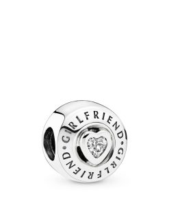Girlfriend silver charm with clear cubic zirconia