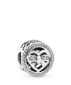 Heart silver charm with clear cubic zirconia