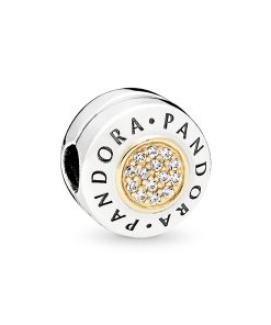 logo silver clip with 14k and clear cubic zirconia
