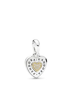 logo heart silver dangle with 14k and clear cubic zirconia