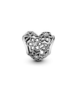 Openwork heart silver charm with clear cubic zirconia