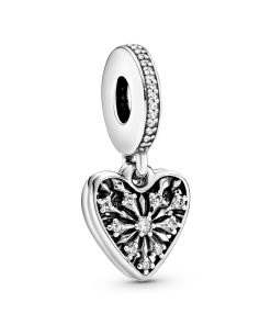 Ice crystal heart silver dangle with clear cubic zirconia