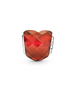 Heart silver charm with orange cubic zirconia