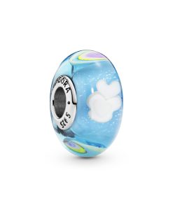 Rainbow and clouds silver charm with iridescent. white. grey. blue. yellow. green and transparent Murano glass and German glass